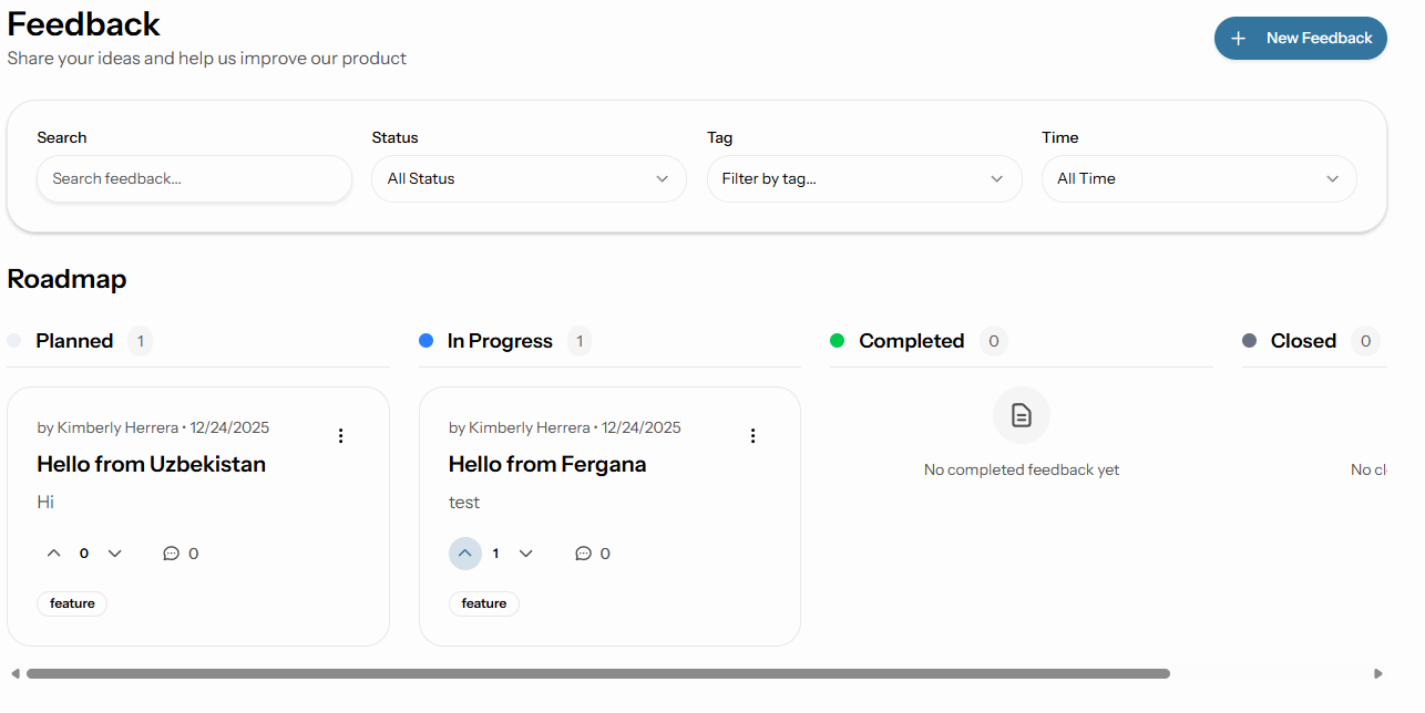 Feedback and Roadmap UI